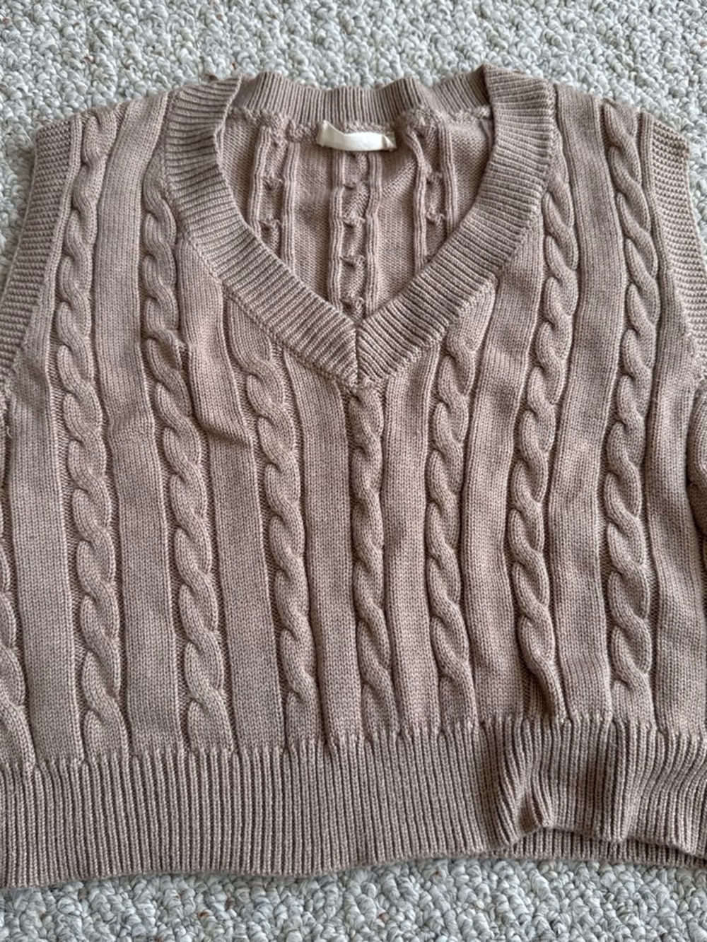 Altar'd State Taupe Cable Knit V-Neck Sweater Vest